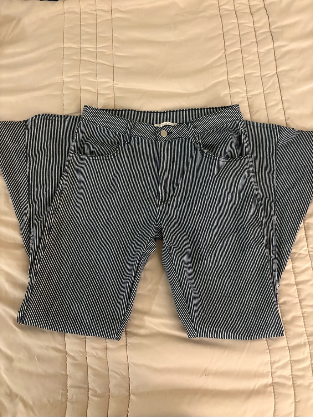 Wisteria Lane Women’s HR Striped Flared Jeans - Picture 2 of 5